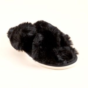 Black Faux Fur Slippers